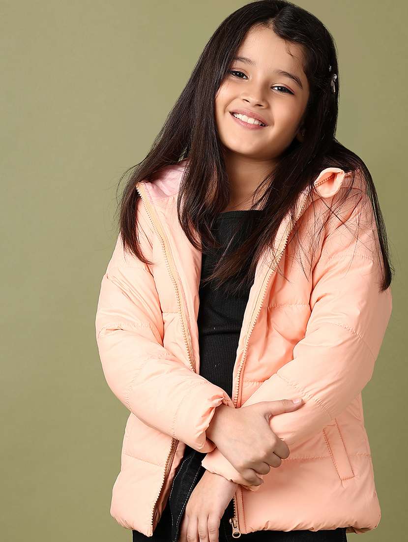 girls solid long sleeve quilted jacket - 21564120 -  Standard Image - 1