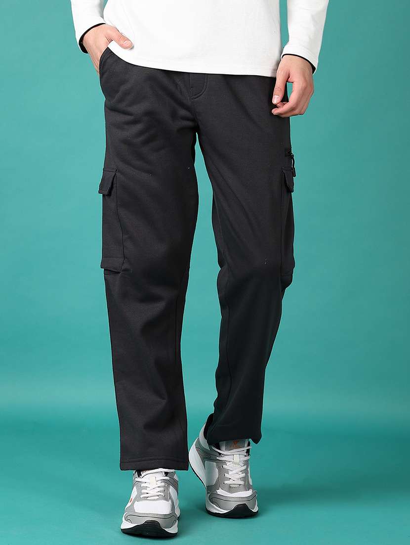 men black solid regular fit full length cargo - 21564129 -  Standard Image - 1