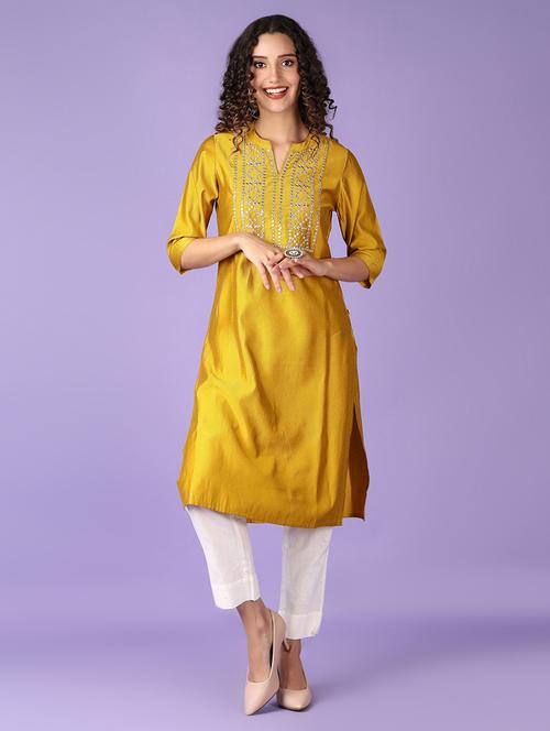 women mirror work mandarin neck straight kurta - 21564135 - Standard Image - 0