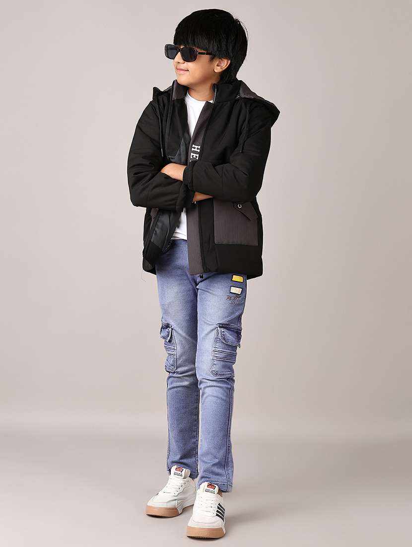 boys black solid long sleeve bomber hooded jacket - 21564140 -  Standard Image - 4