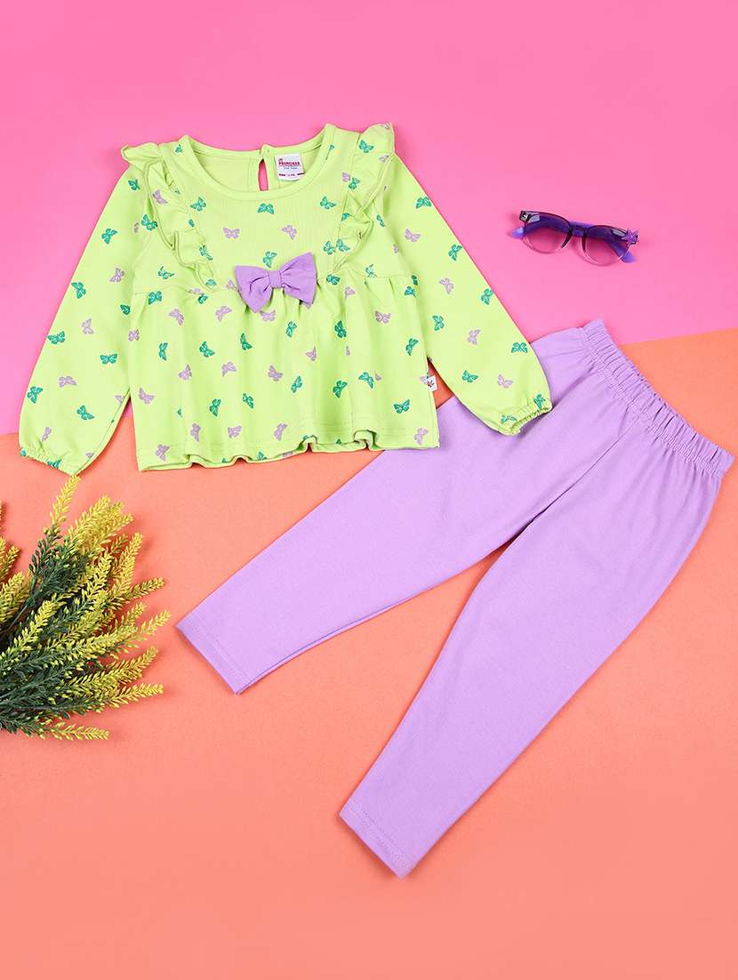 girls printed top & leggings full length set