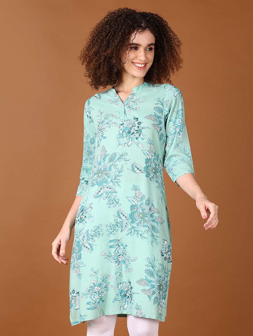 women floral mandarin neck straight kurta
