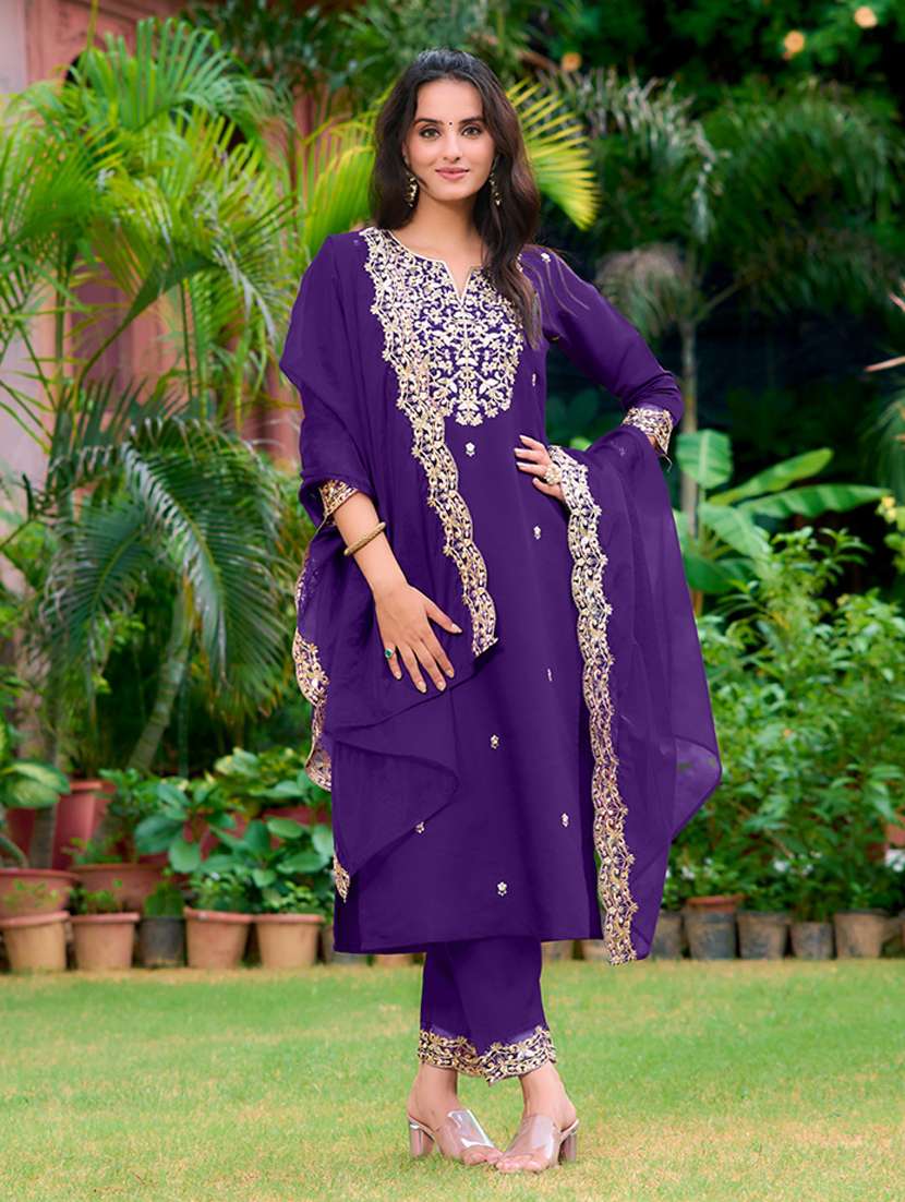 women three quarter sleeve kurta pant with dupatta set