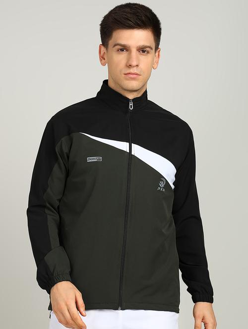 men color block long sleeve biker jacket - 21564678 - Standard Image - 0
