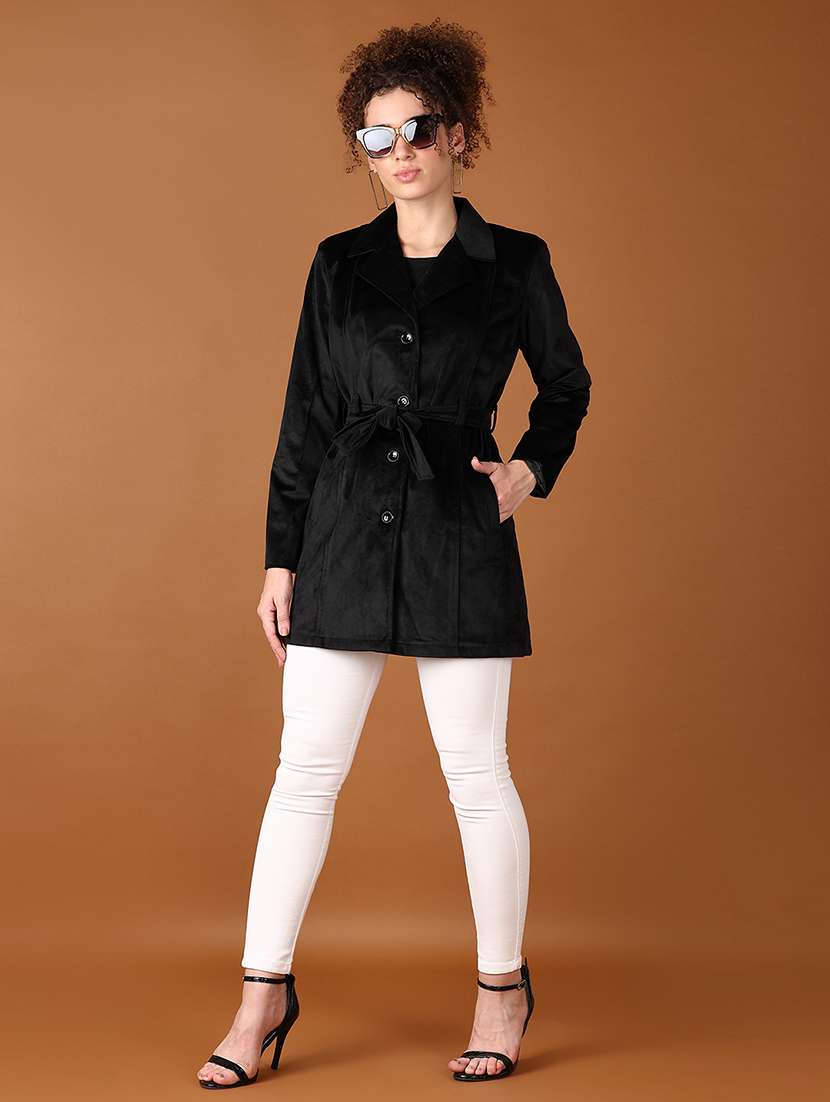 women black solid full sleeve coat - 21564842 -  Standard Image - 4