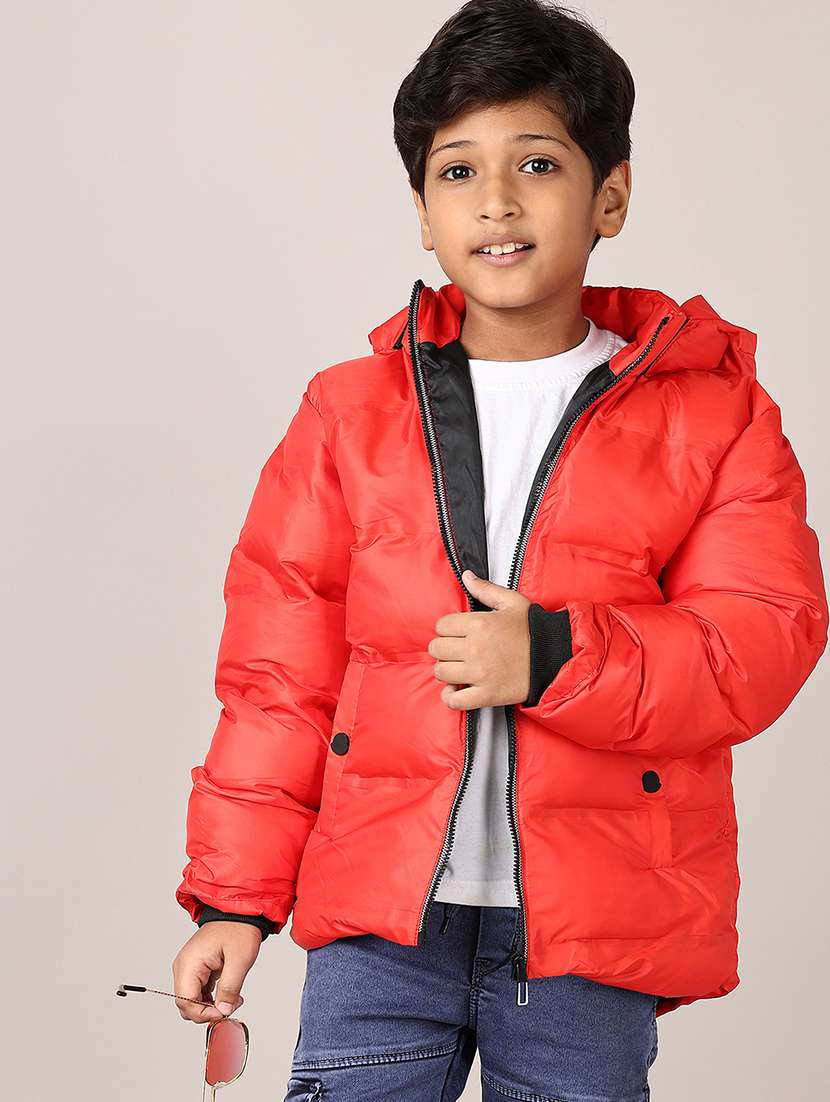 boys red solid long sleeve bomber hooded jacket - 21564861 -  Standard Image - 1