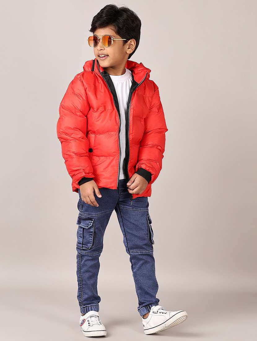 boys red solid long sleeve bomber hooded jacket - 21564861 -  Standard Image - 4