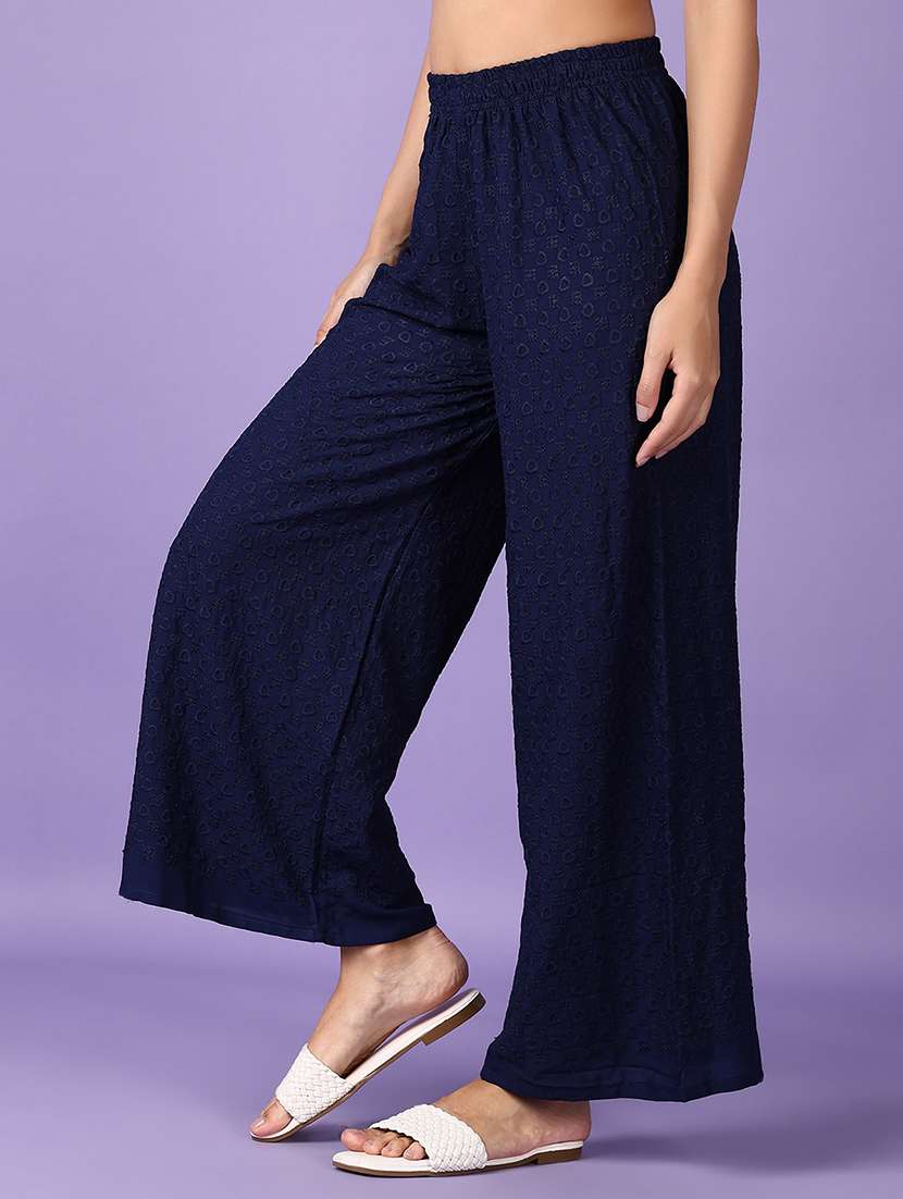 women navy blue embroidered palazzo - 21564867 -  Standard Image - 1