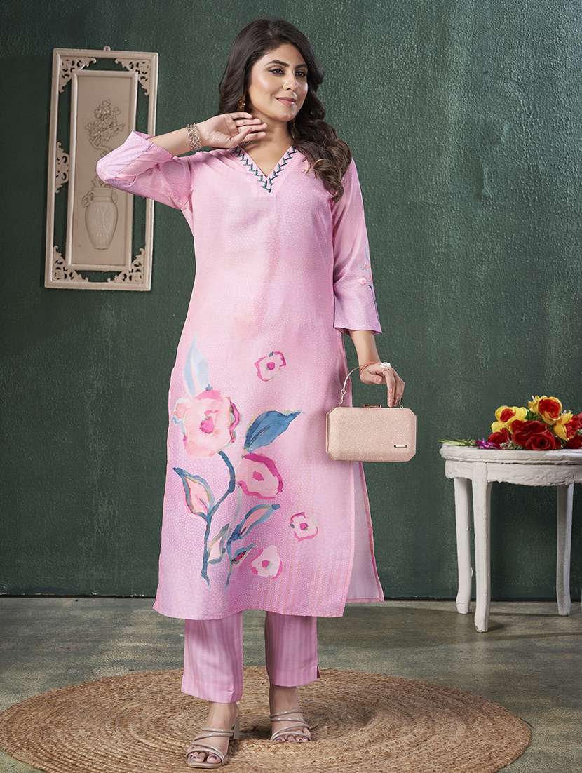 women printed three quarter sleeve kurta pant set - 21565111 -  Standard Image - 1