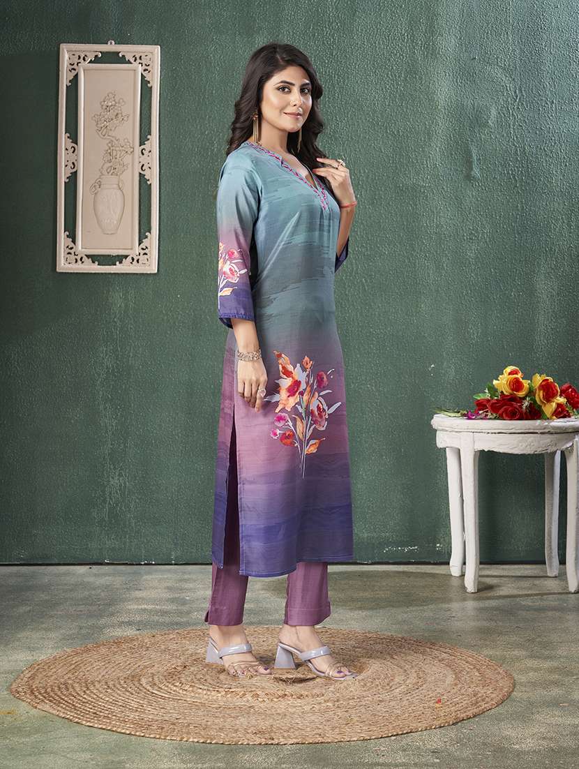 women printed three quarter sleeve kurta pant set - 21565113 -  Standard Image - 1