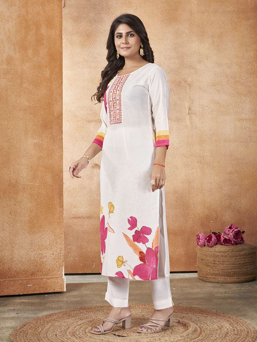 women floral printed three quarter sleeve kurta pant set - 21565115 -  Standard Image - 1