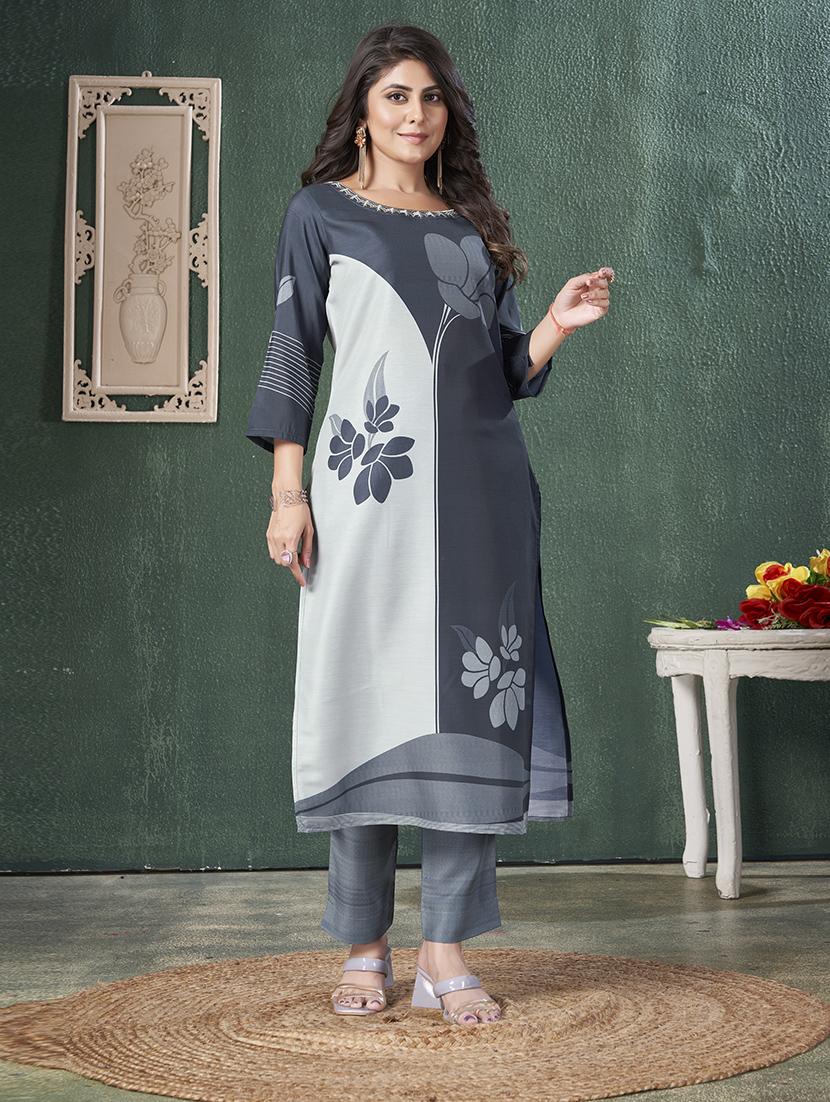 women printed three quarter sleeve kurta pant set - 21565118 - Standard Image - 1