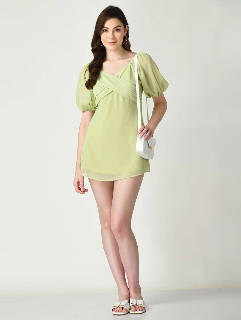 women lime solid a-line dress - 21565233 - Standard Image - 1