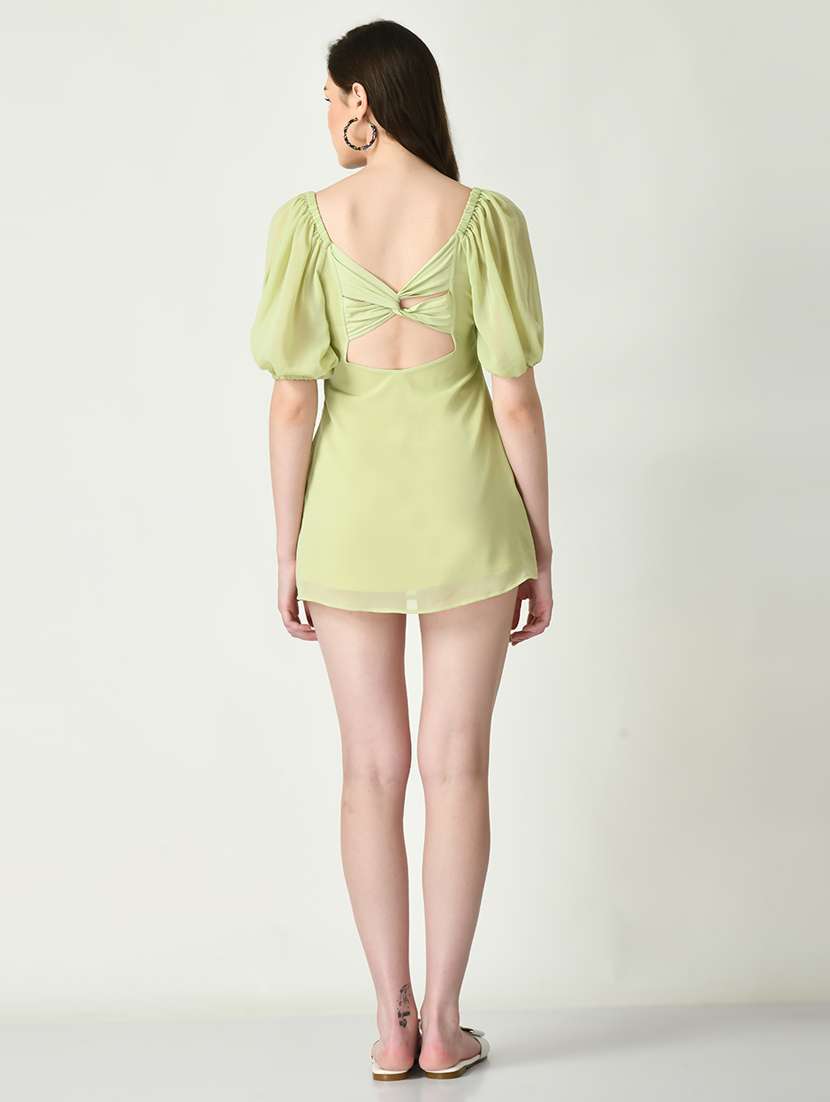 women lime solid a-line dress - 21565233 - Standard Image - 4