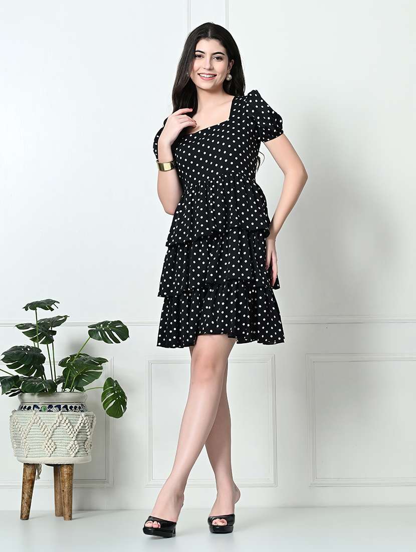women black polka dot printed layered dress