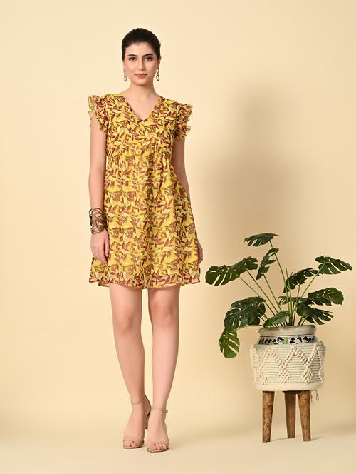 women yellow printed a-line dress - 21565334 -  Standard Image - 0