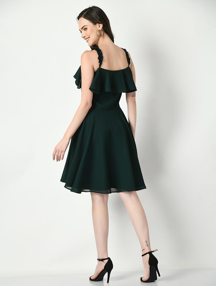 women dark green solid fit & flare dress - 21565343 - Standard Image - 4