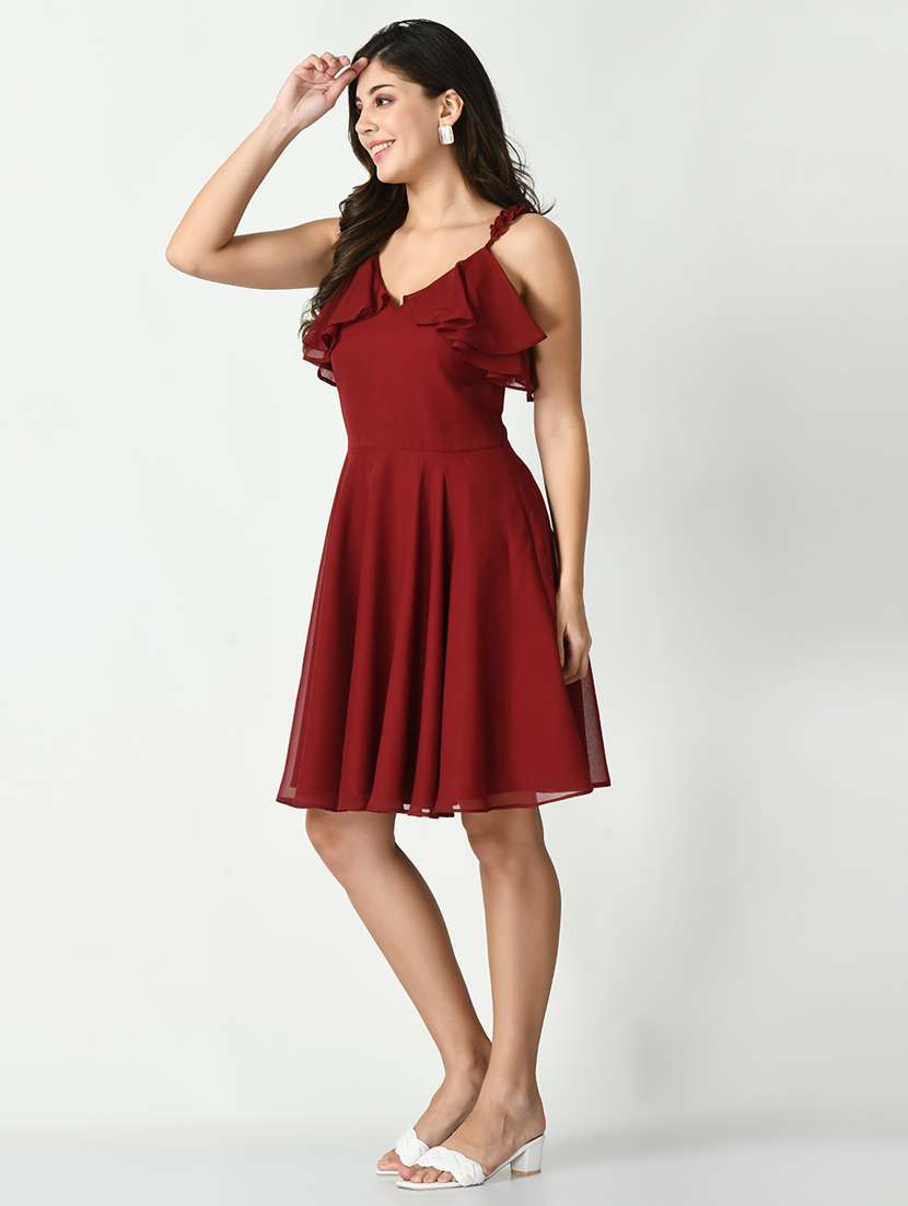 women solid sleeveless fit & flare dress - 21565344 - Standard Image - 1