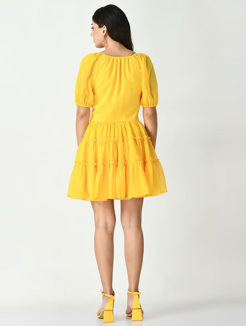 women yellow solid fit & flare dress - 21565354 - Standard Image - 4