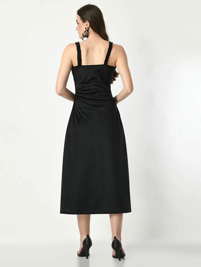 women solid velvet high slit dress - 21565398 - Standard Image - 6