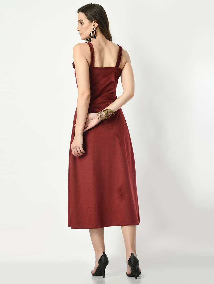 women solid velvet high slit dress - 21565399 - Standard Image - 4