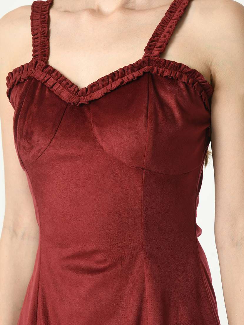 women solid velvet high slit dress - 21565399 - Standard Image - 6