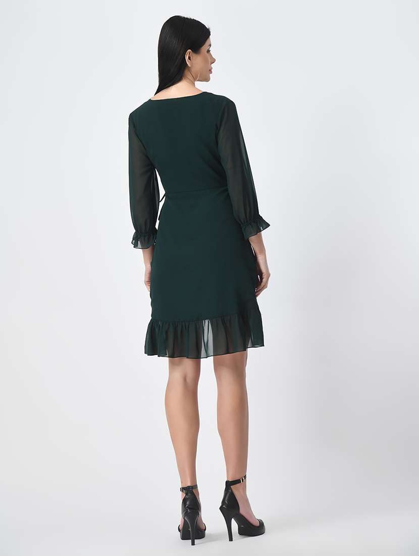 women dark green solid high-low dress - 21565440 - Standard Image - 4