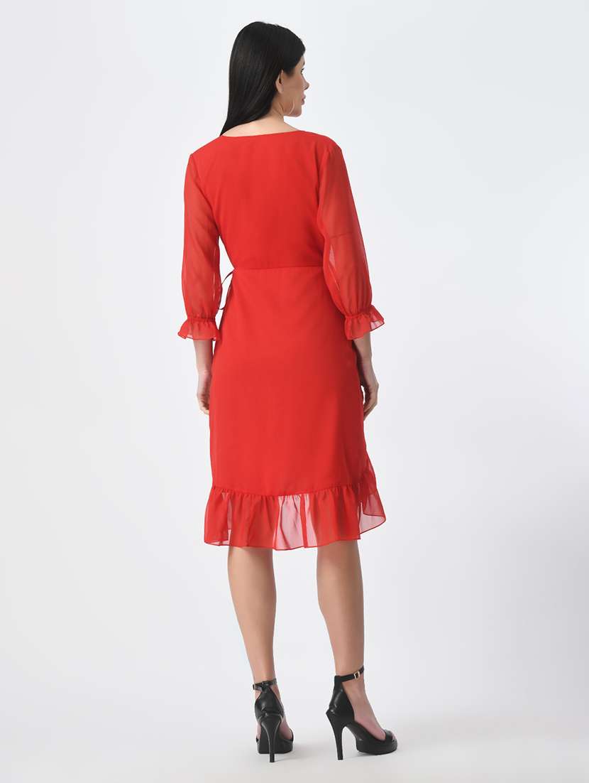 women red solid high-low dress - 21565442 - Standard Image - 4