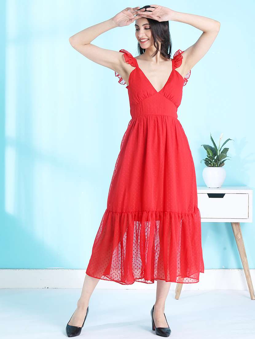 women v-neck self-designed fit & flare dress - 21565446 -  Standard Image - 1