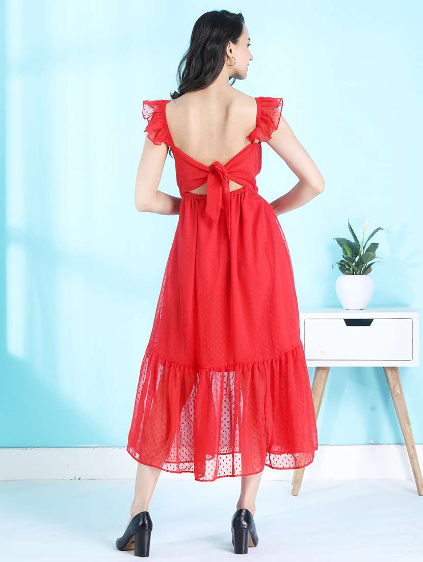 women v-neck self-designed fit & flare dress - 21565446 - Standard Image - 4