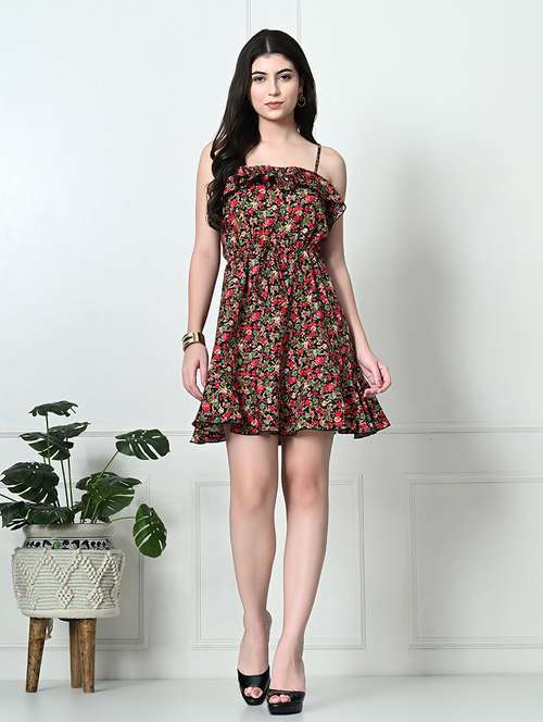 women black floral printed fit & flare dress - 21565473 -  Standard Image - 0
