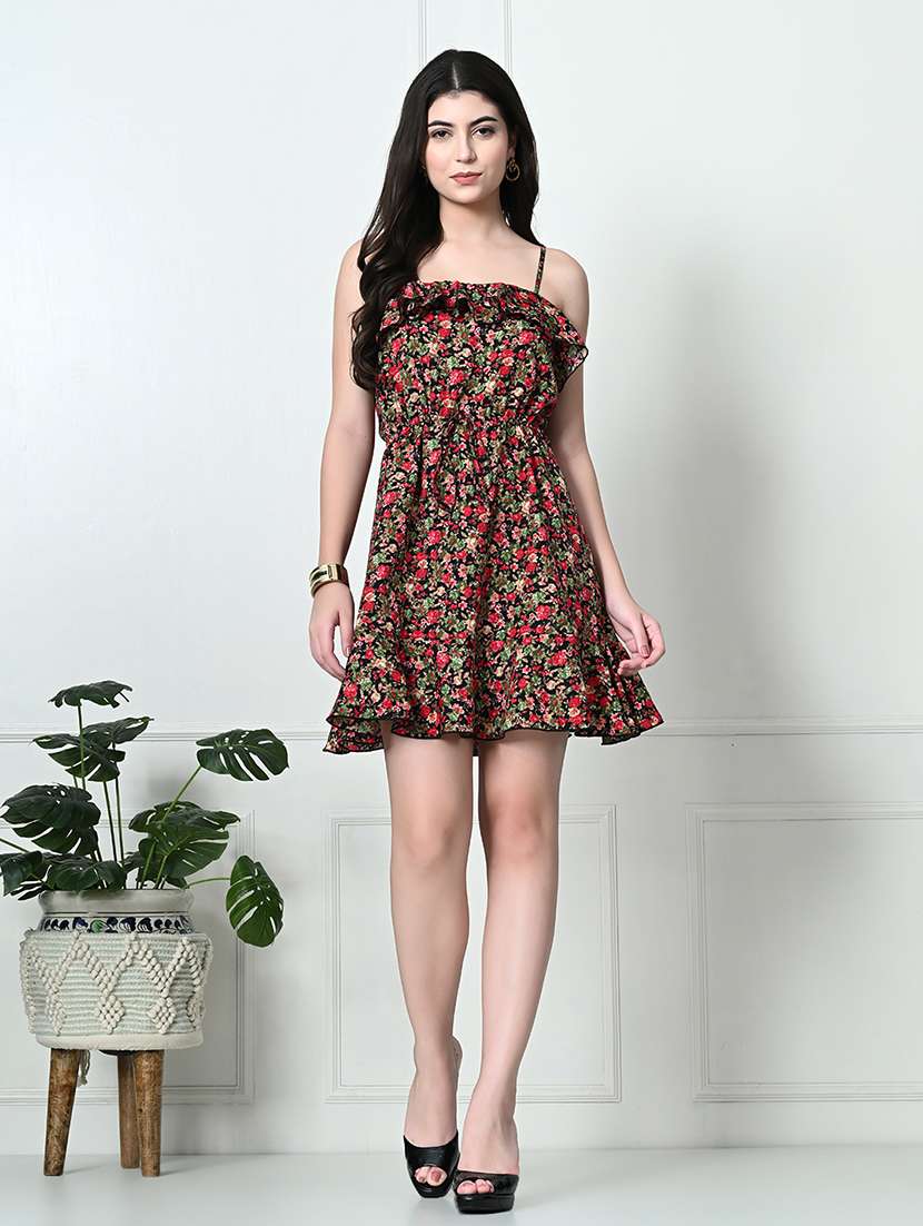 women black floral printed fit & flare dress