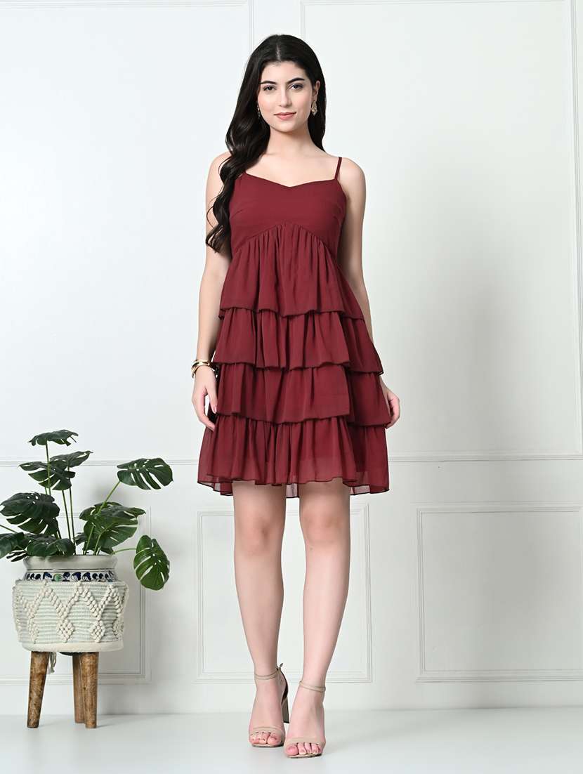 women solid sleeveless layered dress - 21565483 - Zoom Image - 0