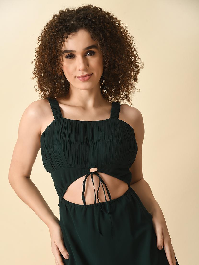 women solid shoulder strap cut out detailed dress - 21565499 - Standard Image - 4