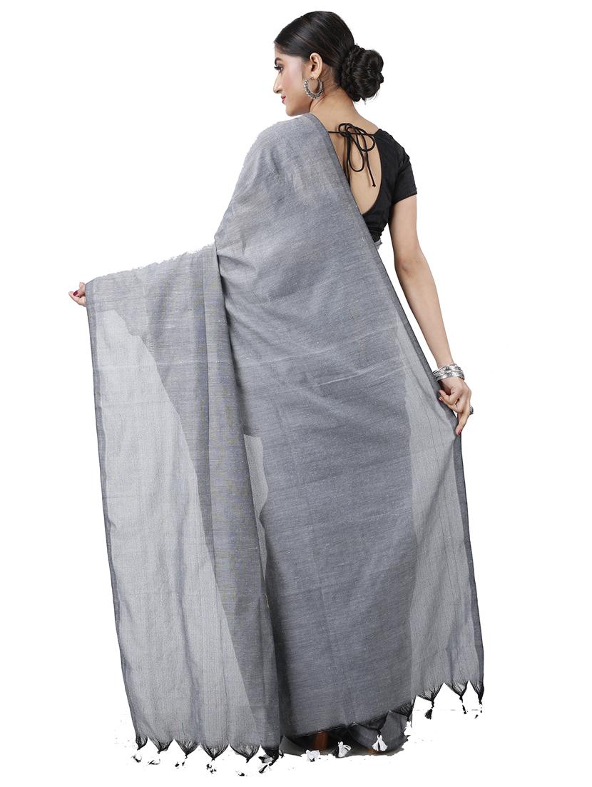 women silver handloom saree - 21566570 - Standard Image - 1