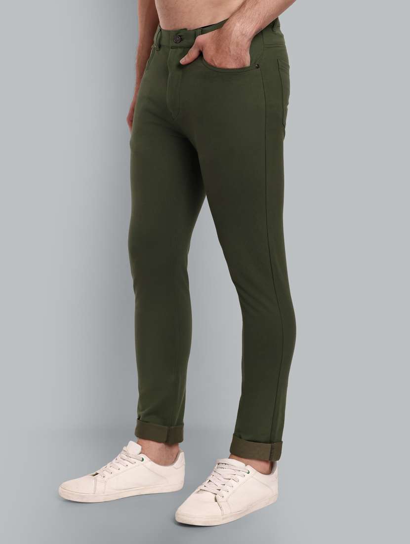 men olive green solid mid rise chinos - 21566732 - Standard Image - 1