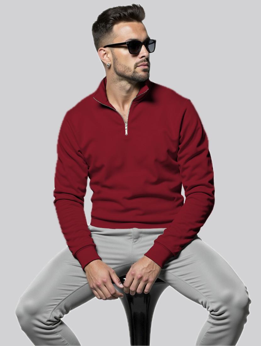 men solid long sleeve stand collar zip detailed sweatshirt - 21567041 - Standard Image - 1