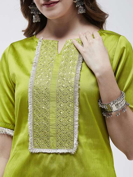 women lime sequin work kurta pant set - 21567181 -  Standard Image - 4