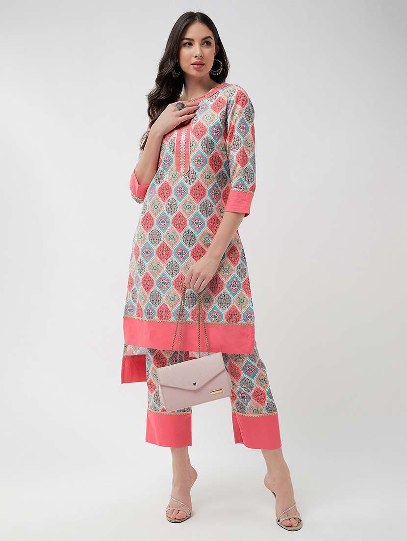 women multi color round neck kurta pant set - 21567185 - Standard Image - 1
