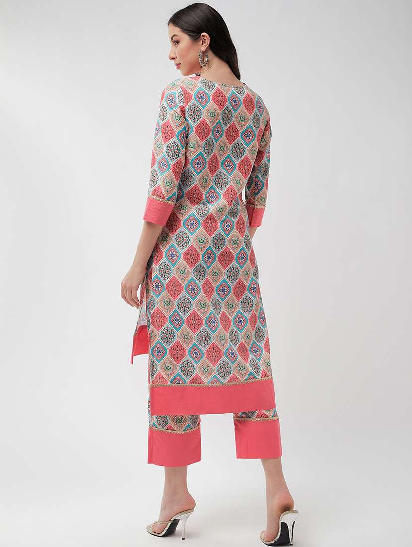 women multi color round neck kurta pant set - 21567185 - Standard Image - 4
