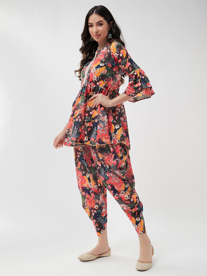 women floral round neck dhoti kurta set - 21567190 -  Standard Image - 1