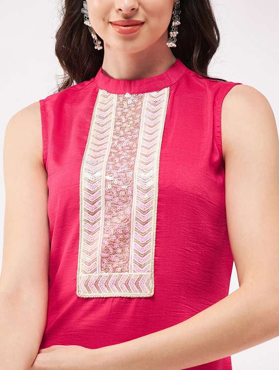 women pink mock neck kurta pant set - 21567197 -  Standard Image - 4