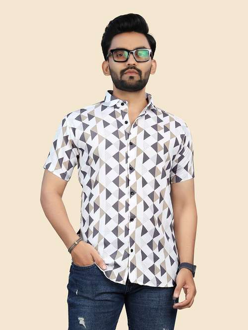 men printed regular fit short sleeves casual shirt - 21567343 -  Standard Image - 0