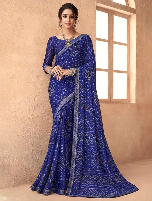 women lace bordered bandhani saree - 21567379 - Standard Image - 0
