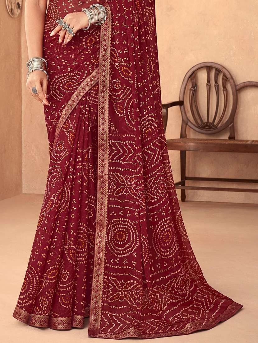 women lace bordered bandhani saree  - 21567380 -  Standard Image - 4
