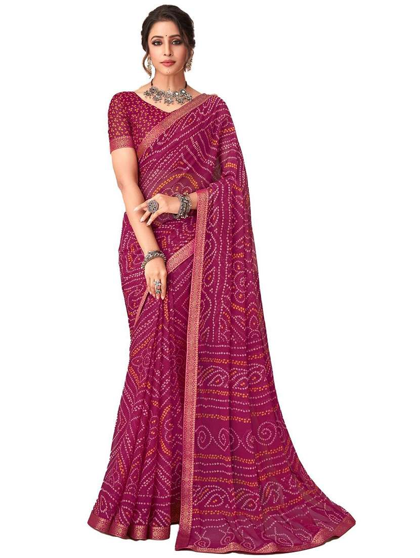 women lace bordered bandhani saree  - 21567381 -  Standard Image - 1