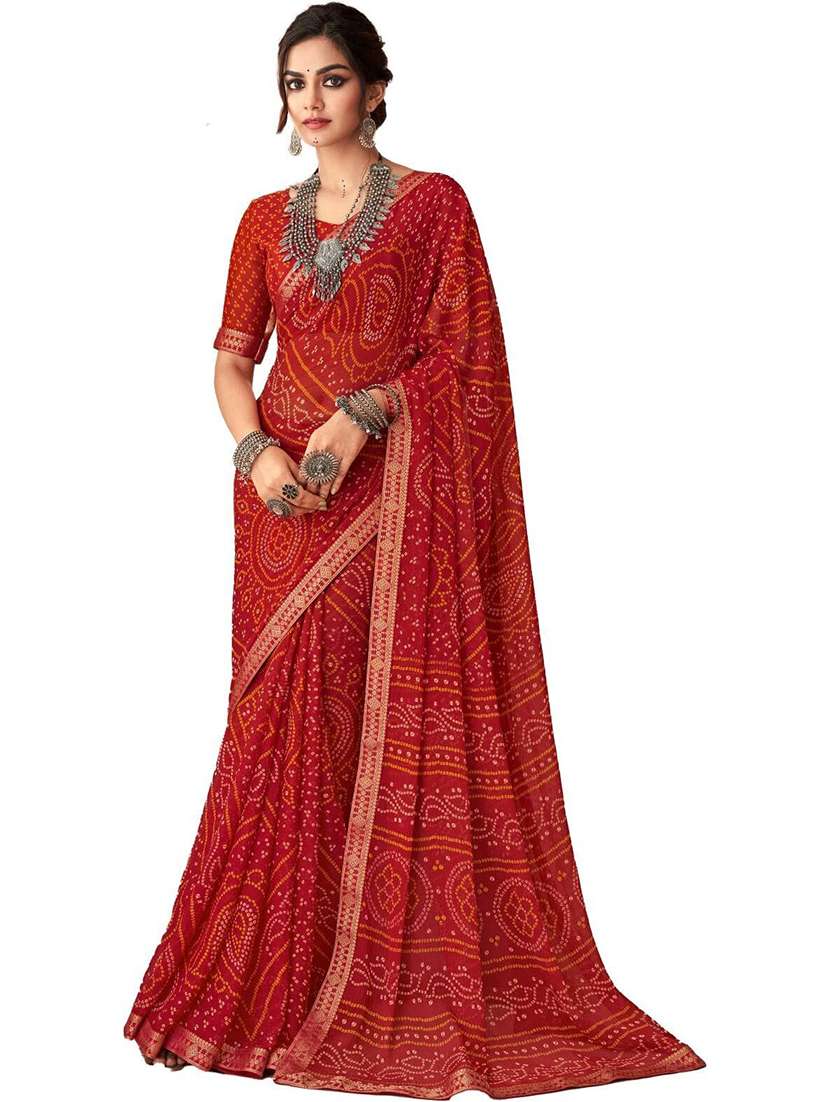 women lace bordered bandhani saree  - 21567382 -  Standard Image - 1