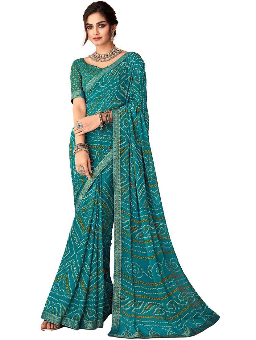 women lace bordered bandhani saree  - 21567383 -  Standard Image - 1