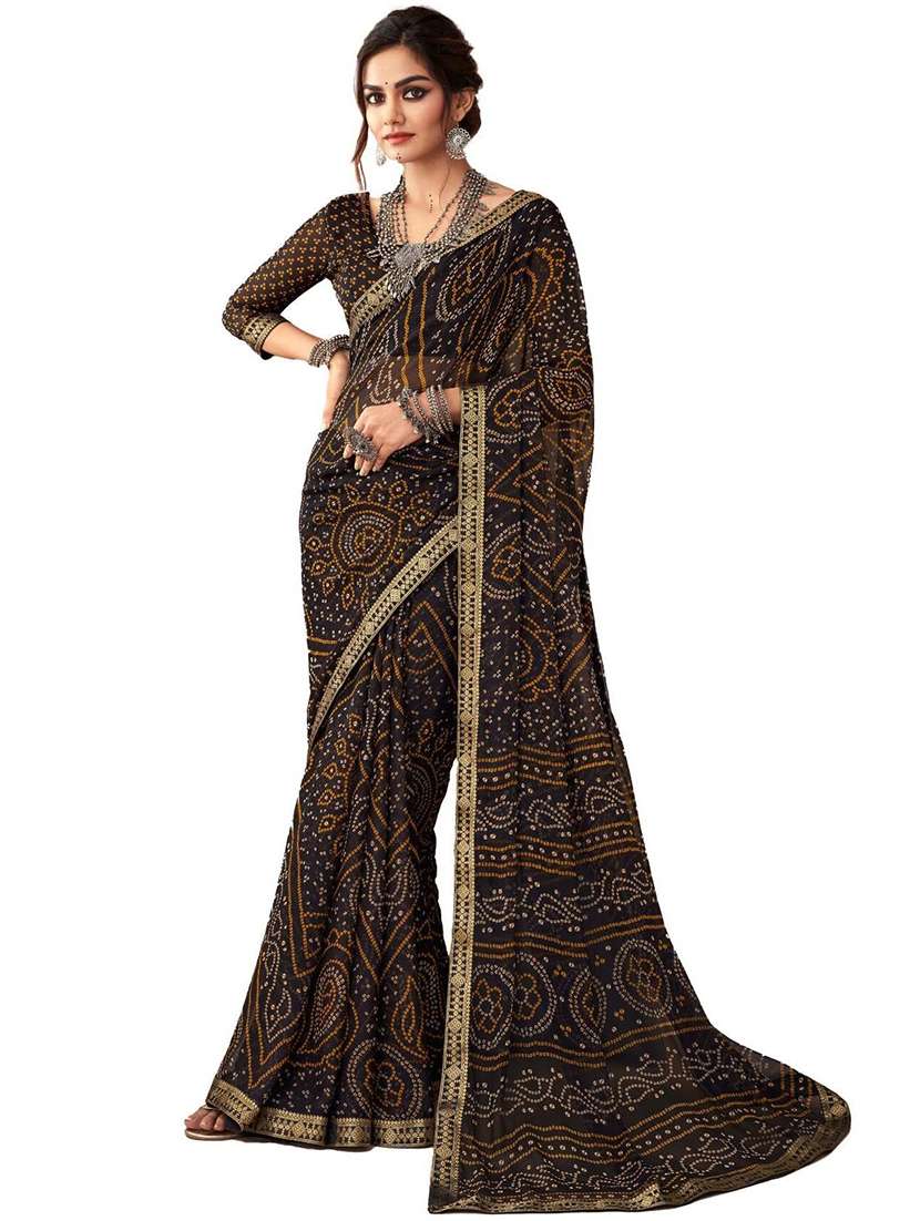women lace bordered bandhani saree  - 21567384 -  Standard Image - 1