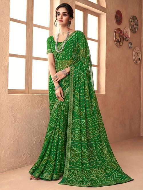 women lace bordered bandhani saree - 21567385 - Standard Image - 0